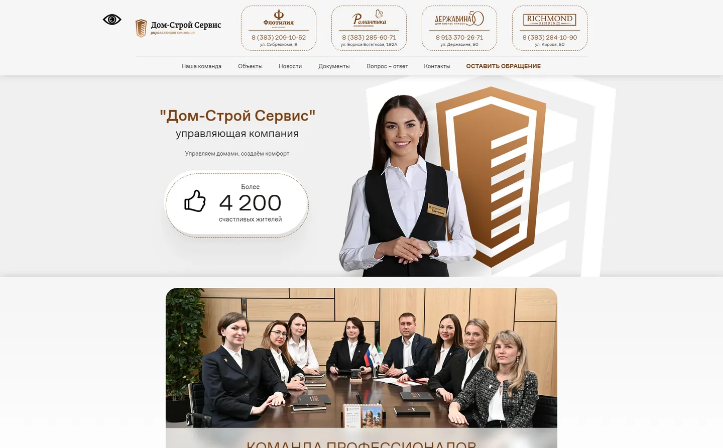Сайт Дом-Строй-Сервис, полная страница